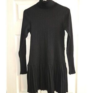 Forever Womens Black Turtleneck Sweater Dress Ribbed Knit Pleated Mini Small